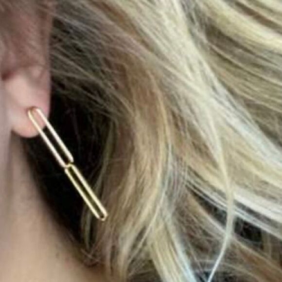 Gold Chain Link Earrings New - Picture 5 of 7